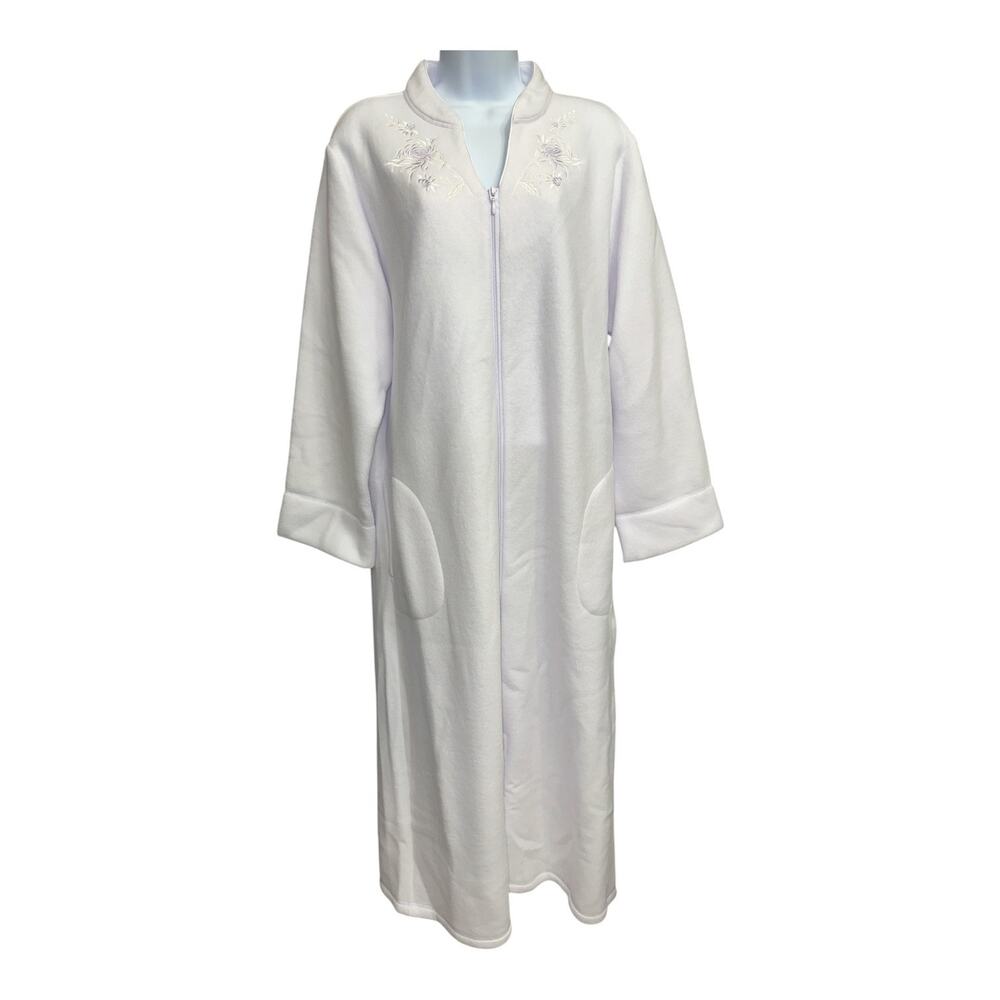 Miss Elaine XL Robe Light Lilac Purple Embroider Soft Fleece Full Zip Front Long